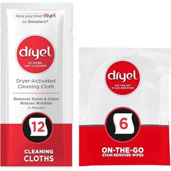 Dryel At-Home Dry Cleaner Kit (12 Loads w/ On-the-Go Stain Remover) Lifts Stains, Odors, & Wrinkles