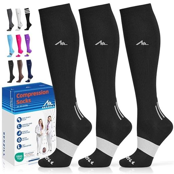 3-Pairs Newzill Compression Socks for Men/Women; Knee-High Support for Circulation/Sports (L/XL) New