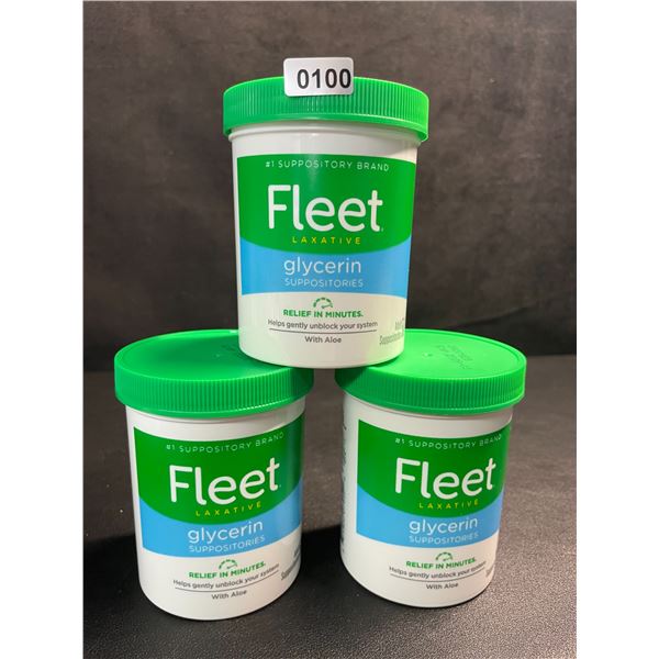 3 Tubs of Fleet Laxative Glycerin Suppositories (50 Each) Helps Gently Unblock System - New Sealed