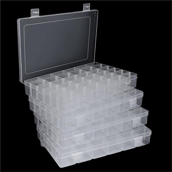 4-Pack Clear Plastic Organizers w/ Removable Dividers; For Beads, Crafts, Fishing Tackle, etc. New!