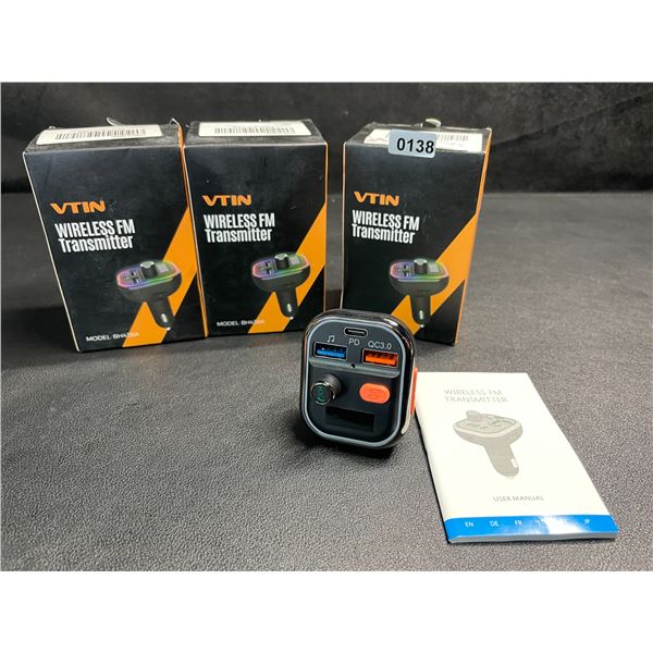 Lot of 3 VTIN Wireless FM Bluetooth Transmitters (Model: BH438A) Stream Audio/Charges Devices - New
