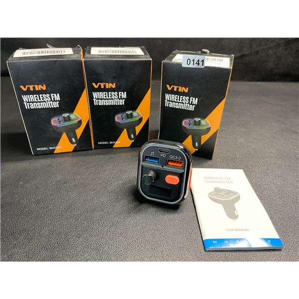 Lot of 3 VTIN Wireless FM Bluetooth Transmitters (Model: BH438A) Stream Audio/Charges Devices - New