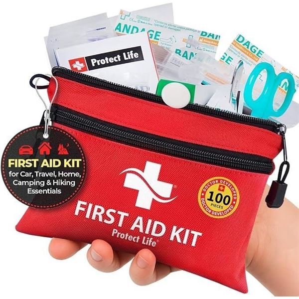 ProtectLife 100-Piece Travel First Aid Kit - Compact/Portable First Aid Kit for Car/Travel - New