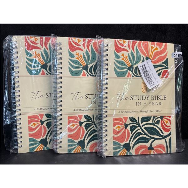Lot of 3 "The Study Bible In A Year" Spiral Bible Study Guides; 52-Week Journey Through God's Word