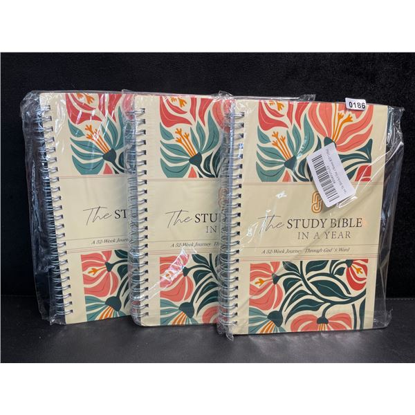 Lot of 3 "The Study Bible In A Year" Spiral Bible Study Guides; 52-Week Journey Through God's Word
