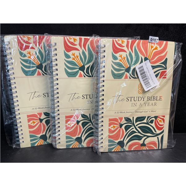 Lot of 3 "The Study Bible In A Year" Spiral Bible Study Guides; 52-Week Journey Through God's Word