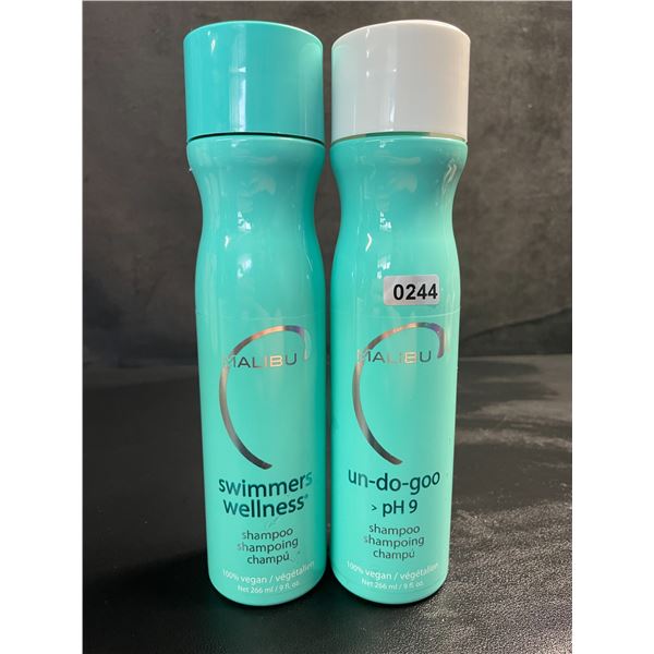 Lot of 2 Malibu Shampoos; Swimmers Wellness & Un-Do-Goo (266ml Each) 100% Vegan Shampoos - New