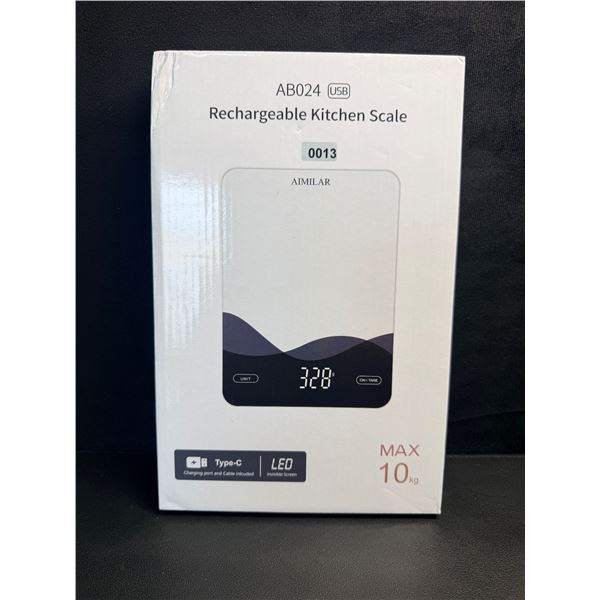 USB-C Rechargeable Digital Kitchen Scale (22lb/10kg Capacity) LED Touch Screen, Tempered Glass - New