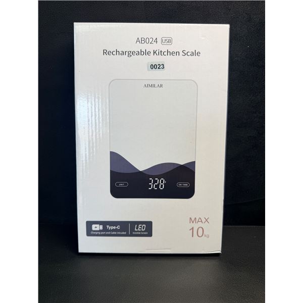 USB-C Rechargeable Digital Kitchen Scale (22lb/10kg Capacity) LED Touch Screen, Tempered Glass - New