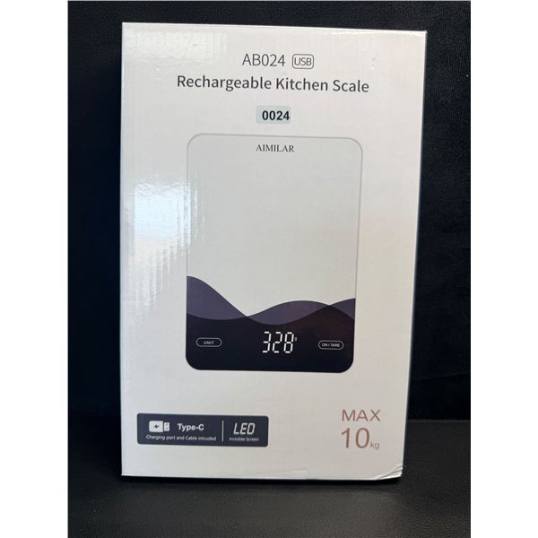 USB-C Rechargeable Digital Kitchen Scale (22lb/10kg Capacity) LED Touch Screen, Tempered Glass - New
