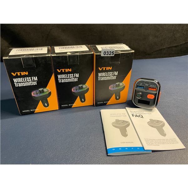 Lot of 3 VTIN Wireless FM Bluetooth Transmitters (Model: BH438A) Stream Audio/Charges Devices - New