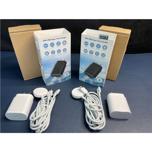 Lot of 2 25W Fast-Charge Watch & Phone Charging Sets; Charges Watch & USB-C Phones at Same Time!