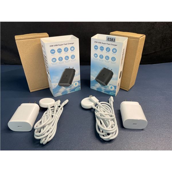 Lot of 2 25W Fast-Charge Watch & Phone Charging Sets; Charges Watch & USB-C Phones at Same Time!