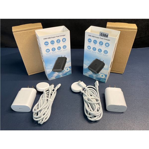 Lot of 2 25W Fast-Charge Watch & Phone Charging Sets; Charges Watch & USB-C Phones at Same Time!
