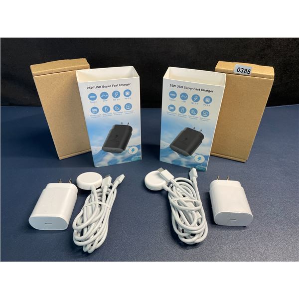 Lot of 2 25W Fast-Charge Watch & Phone Charging Sets; Charges Watch & USB-C Phones at Same Time!