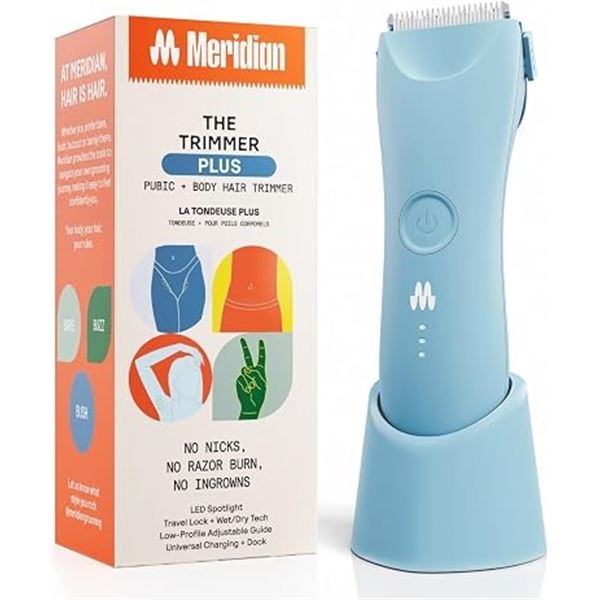 Meridian "The Trimmer Plus" Body Hair/Manscaping Trimmer - Adjustable Guard; Charging Dock - NEW