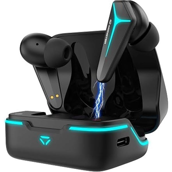 Monster Mission V1 TWS Gaming Noise-Cancelling Bluetooth Earbuds w/ RGB Light Effects  - NEW SEALED!