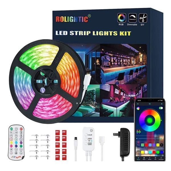 Rolightic LED RGB Smart Strip Light Kit for Indoors (32.8FT) App/Remote Control Strip Lights - New!