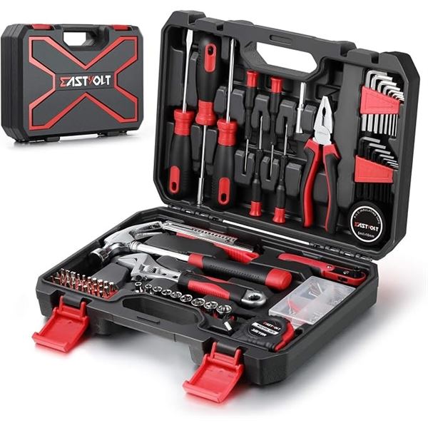 Eastvolt 128PC Tool Set - General Household Hand Tool Set w/ Storage Case (Black/Red) - NEW