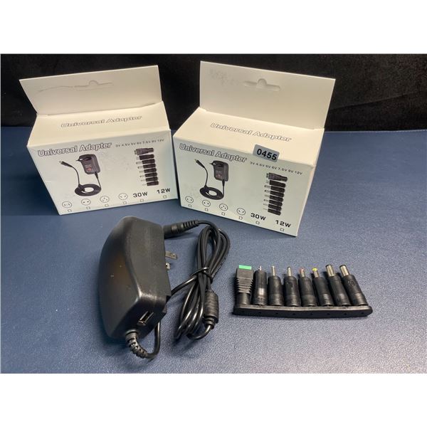 Lot of 2 Universal AC Plug-In Power Supply Adapters with 8 Assorted DC Plugs/Tips/Connectors - New