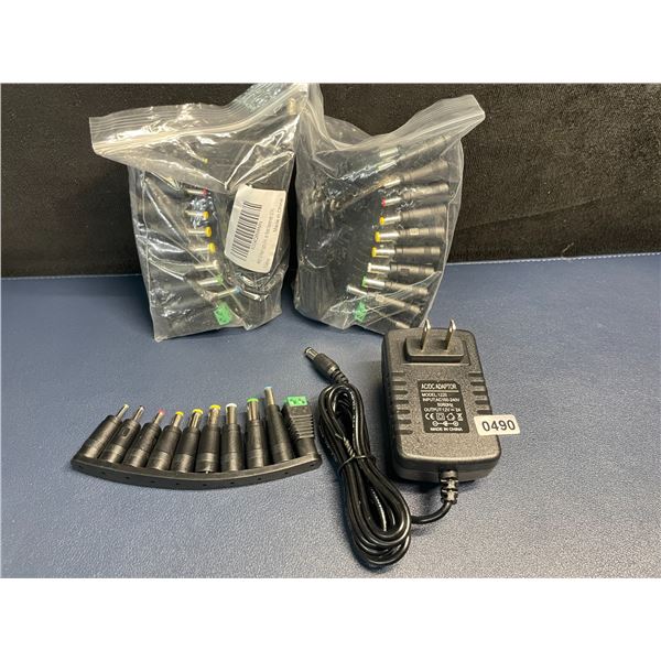 Lot of 3 Universal AC Plug-In Power Supply Adapters with 10 Assorted DC Plugs/Tips/Connectors - New