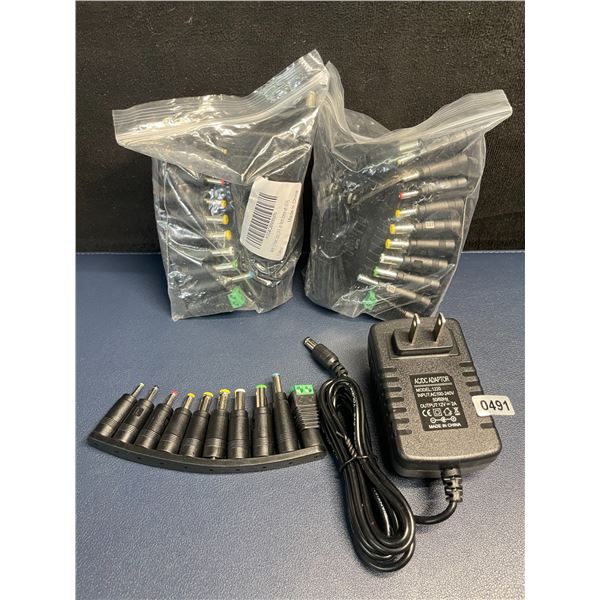 Lot of 3 Universal AC Plug-In Power Supply Adapters with 10 Assorted DC Plugs/Tips/Connectors - New
