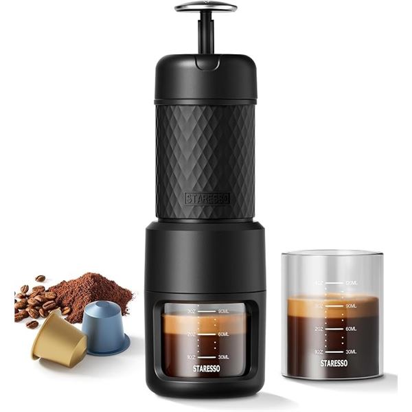 STARESSO Classic Portable Espresso Machine/Travel Coffee Maker for Ground Coffee or Capsules - NEW