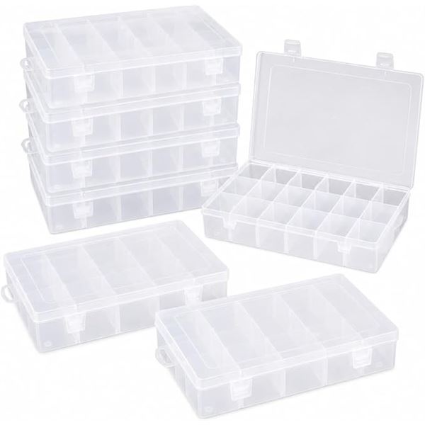 6-Pack Plastic Organizer Boxes with Dividers (18 Grids) Great for Beads/Fishing Tackle/etc. - New