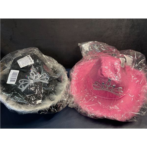 Lot of 2 Adult Cowgirl Hats - Fuzzy Pink & Black - Great for Parties, Rodeo, Halloween, etc. New!