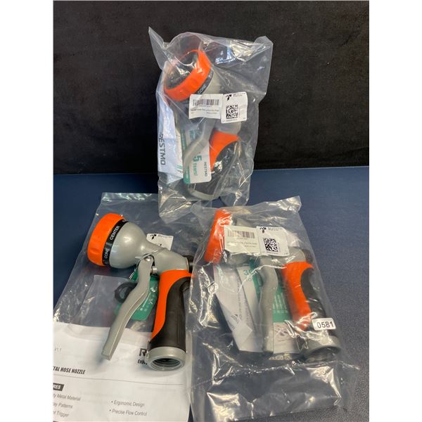 Lot of 3 Restmo Garden Hose Nozzles; Heavy-Duty with 7 Adjustable Spray Patterns/High-Pressure - New