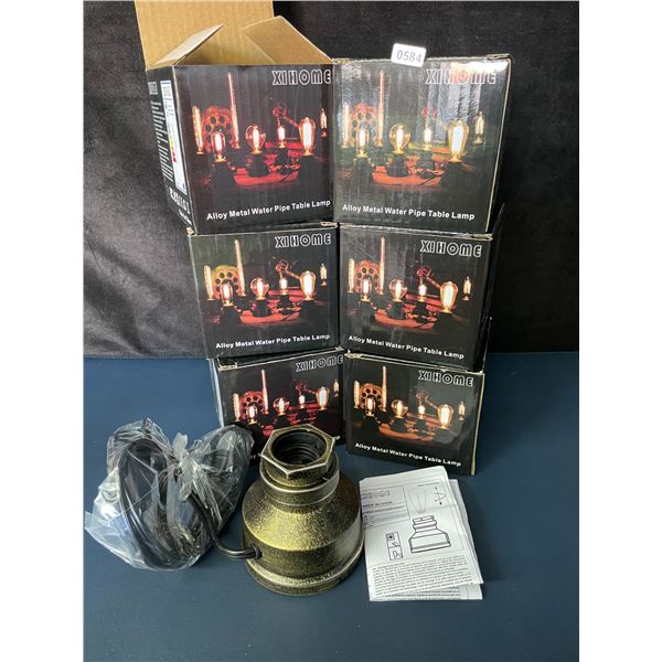 Lot of 6 Alloy Metal Steampunk-Style Table Lamps/Water Pipe Design Lamps - Brand New