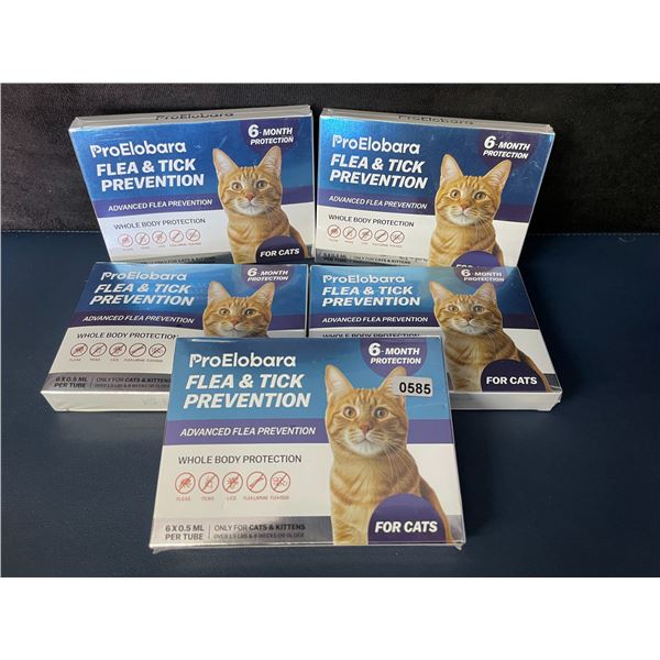 5 Packs of ProElobara 6-Month Supply Flea & Tick Prevention for Cats (6 x 0.5ml Tubes) New Sealed