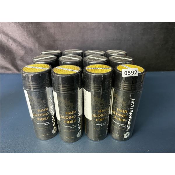 Lot of 12 Ironmane Hair Building Fibers for Thinning Hair (27.5g Each) Black/Med Blonde - New Sealed