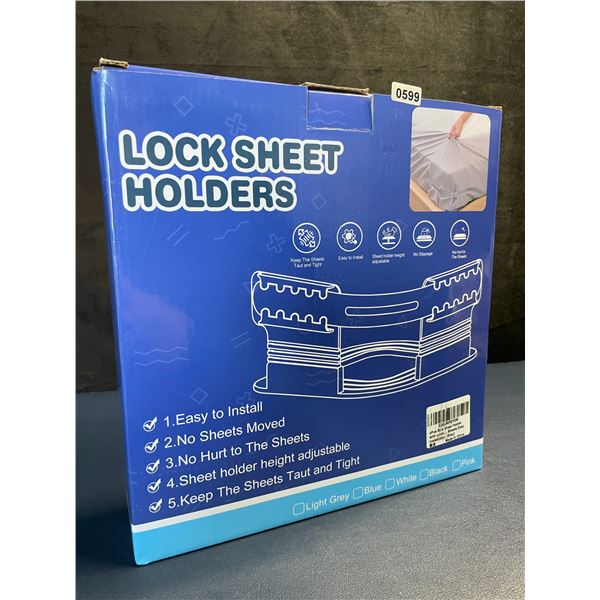 4PC Locking Bed Sheet Holder Set - Keeps Bed Sheets Tight/Secure; Easy to Install - New!