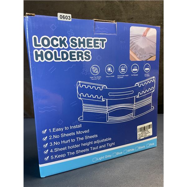 4PC Locking Bed Sheet Holder Set - Keeps Bed Sheets Tight/Secure; Easy to Install - New!