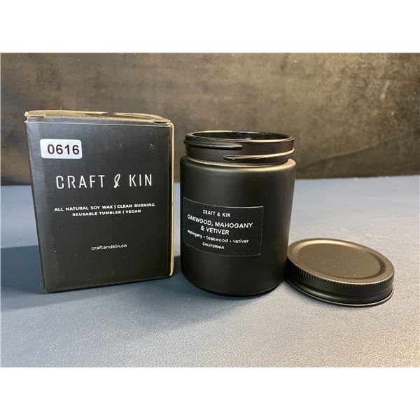 Craft & Kin Luxury Oakwood, Mahogany, & Vetiver Premium Scented Candle (7.5oz) 45hr Burn Time - New