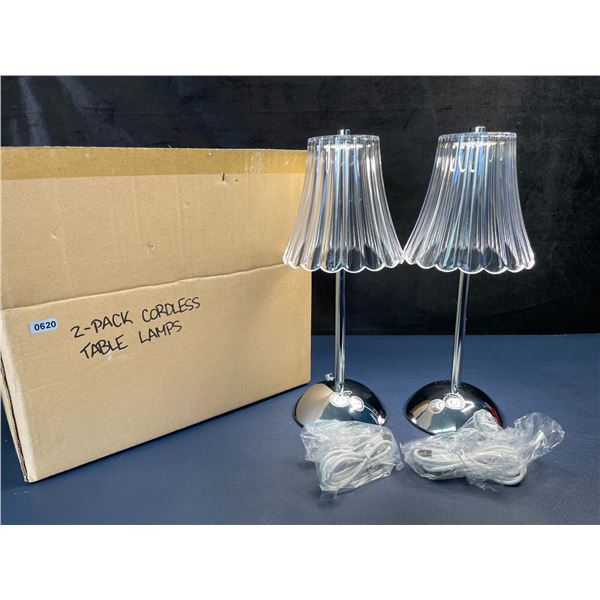 2-Pack of Cordless/Rechargeable Silver Table Lamps with USB-C Charging Base - Brand New!