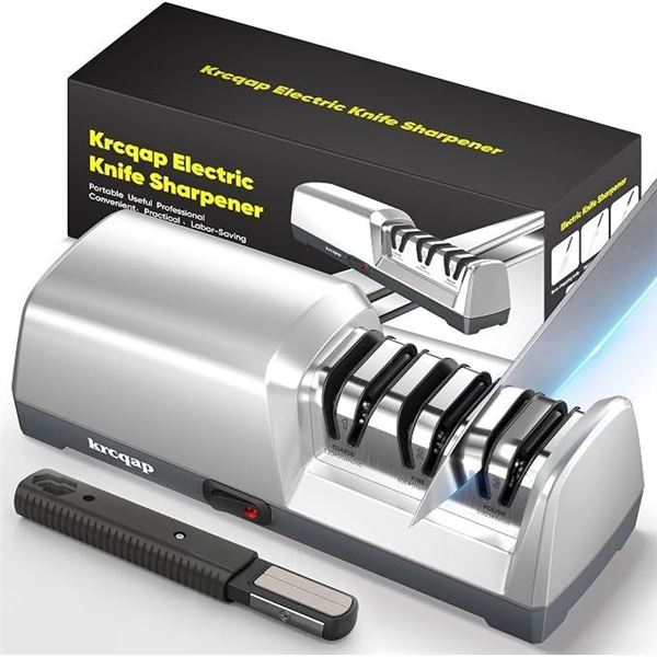 Electric Knife Sharpener for Kitchen - 3-Stage Diamond Abrasive Sharpener, 15° Guide - NEW