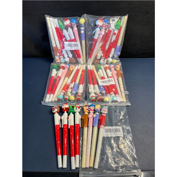 Lot of 40 Cute Kawaii Cartoon Christmas Pens with 3D Toppers (5 packs/8pcs Each) - New