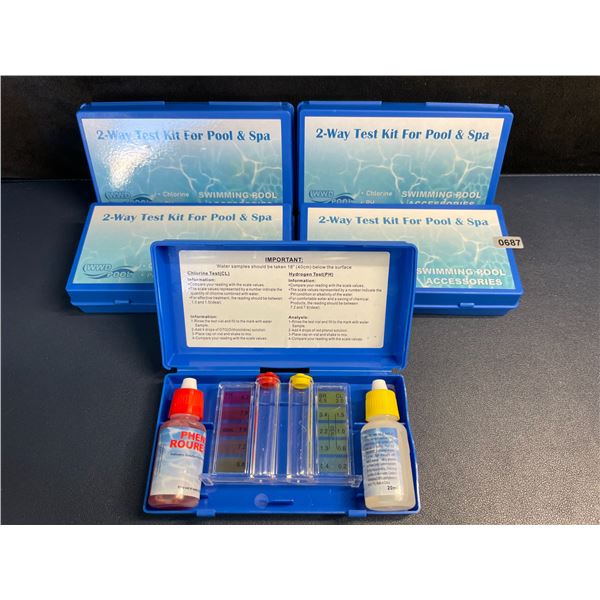 Lot of 5 Complete 2-Way Test Kits for Swimming Pools & Spas (Chlorine & pH Test Kits) Brand New!