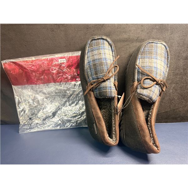 Everfoams Plaid Blue/Brown Everyday Casual Slippers Size 12 - New