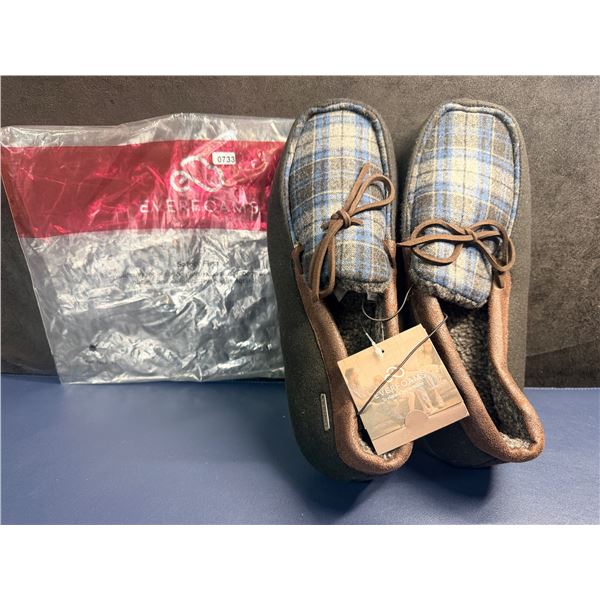 Everfoams Plaid Blue/Brown Everyday Casual Slippers Size 12 - New