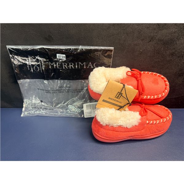 Merrimac Pink Suede/Fur Lined Kids Mocs/Slippers Size 9-10 - New