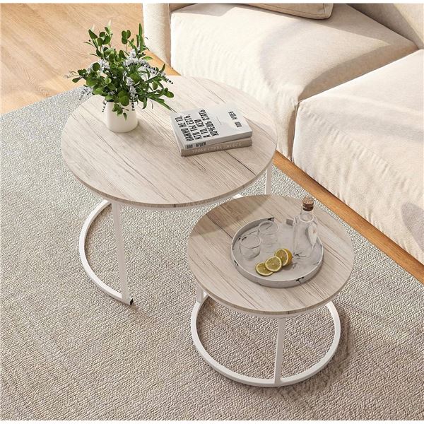 YUDA Round Nesting Coffee Table Nesting Side Set of 2 - New