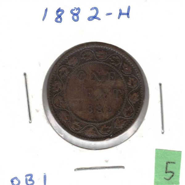 1882-H Canadian Large One Cent Coin  OB-1