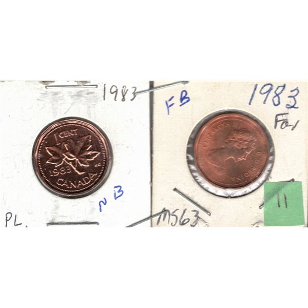 1983 Canada Small Cent , Near Bead and Far Bead , PROOF