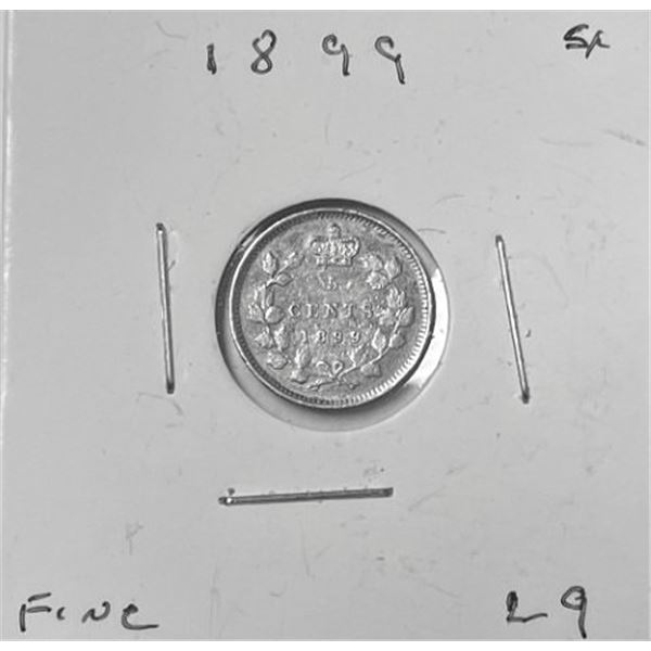 1899 Canada Five Cent Coin 92.5% Silver