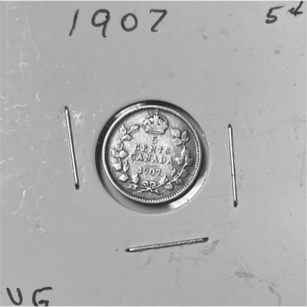 1907 Canada Five Cent Coin 92.5% Silver
