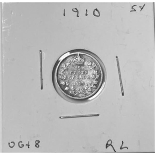 1910 Canada Five Cent Coin 92.5% Silver