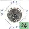 Image 1 : 1991 Canaidan Quarter No P, RARE